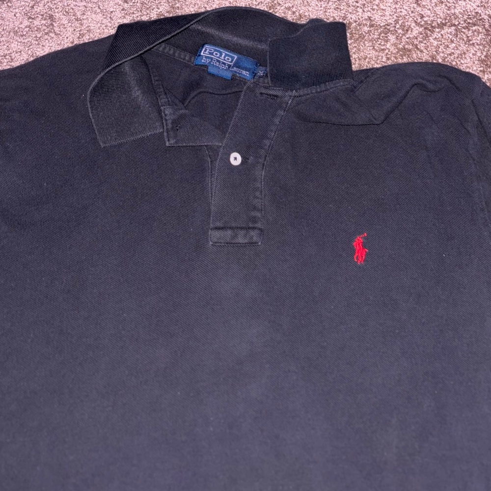 Men’s Classic Ralph Lauren Black/Red Polo Collar Shirt - Medium